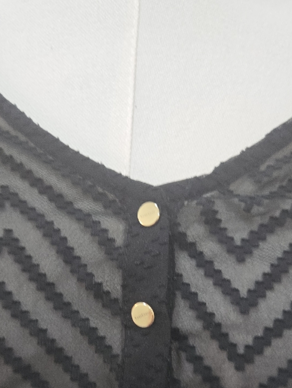bebe Black Sheer Chevron Top with Gold Buttons - Picture 7 of 8